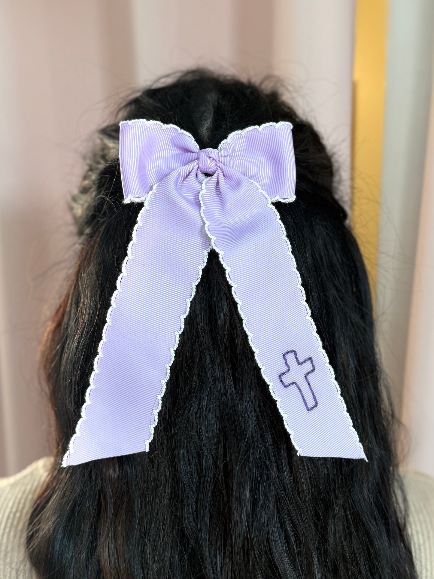 Cross Moonstitch Longtail Bow - Purple with Dark Stitching