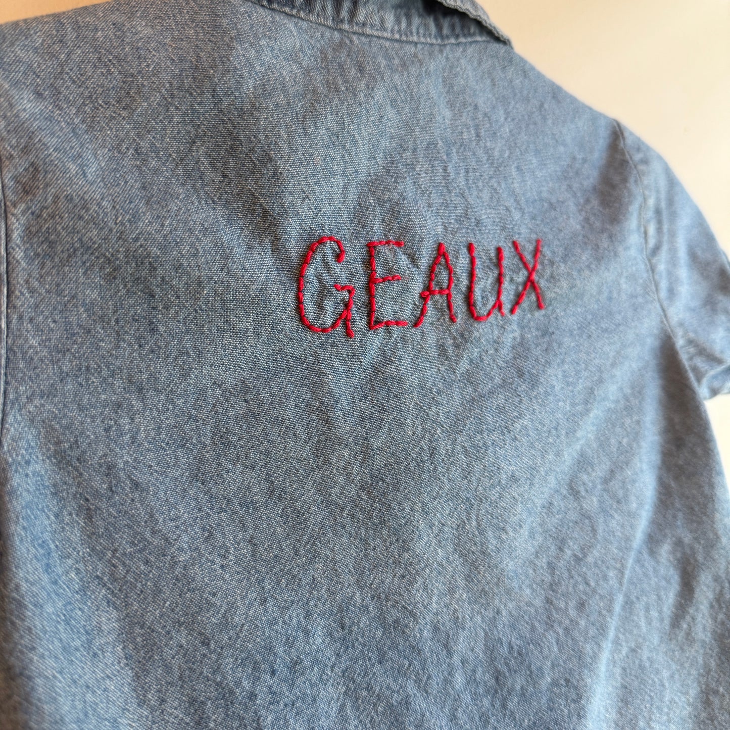 12M Washed Blue Denim Geaux Button Up Tee - RTS