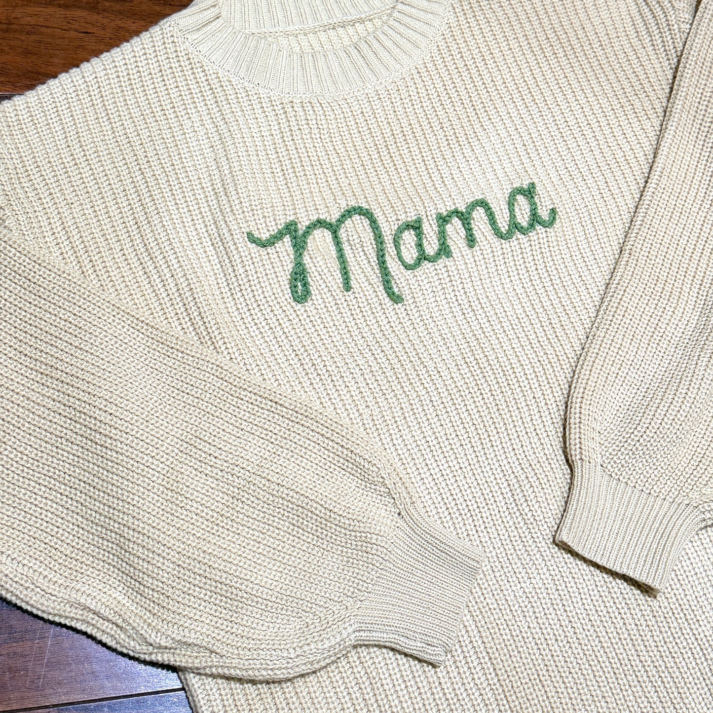 Oversized Mama Sweater - Hand Embroidered Long Sleeve Knit Sweater