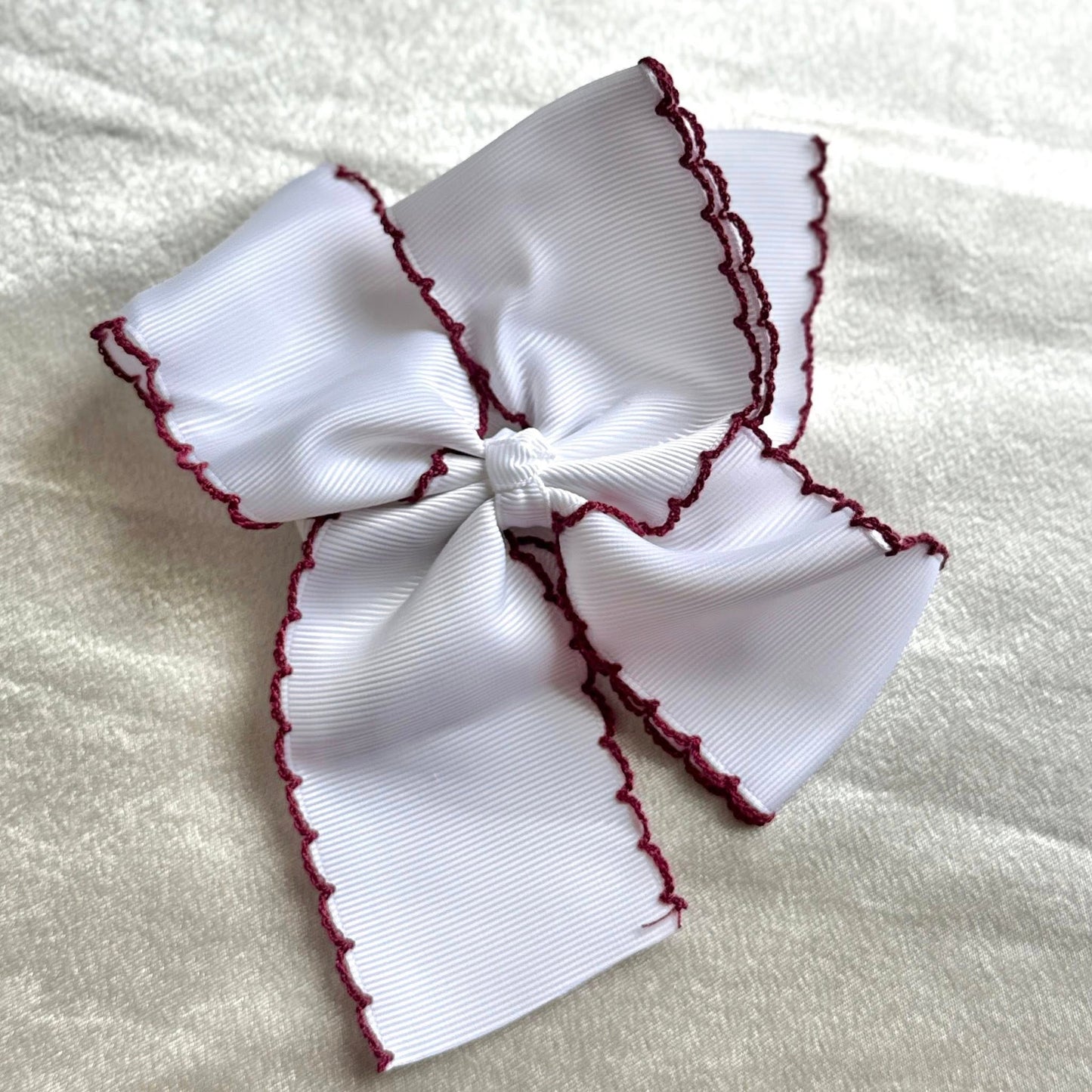 MEMS Milton White & Maroon Bow - 5 Inch