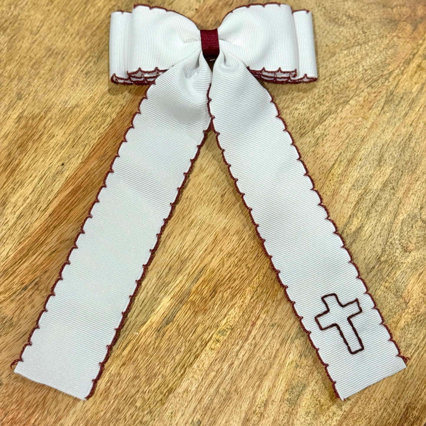 Double Ribbon White & Navy Cross
