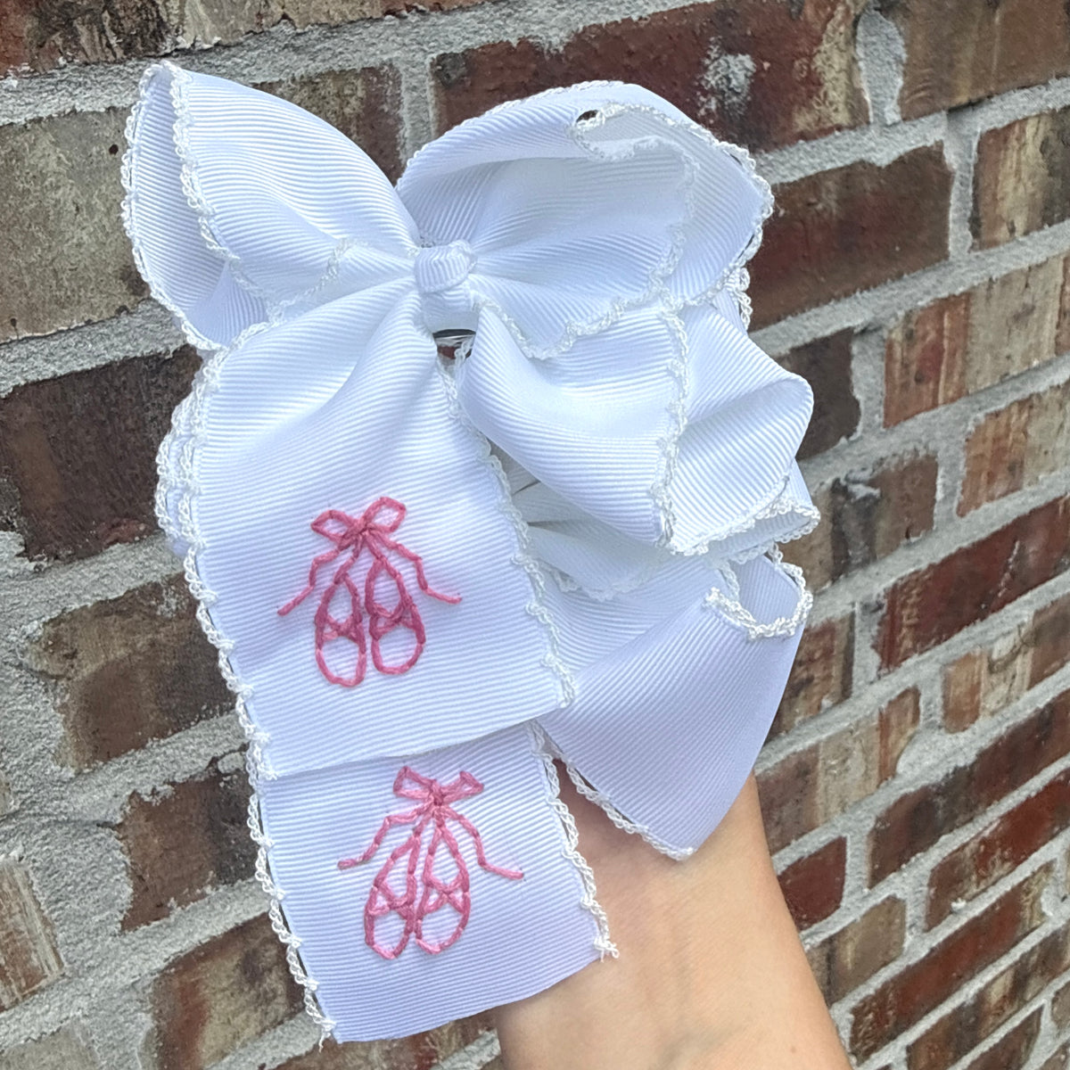 Ballerina Slippers Dance Bows White on Pink - 5 Inch
