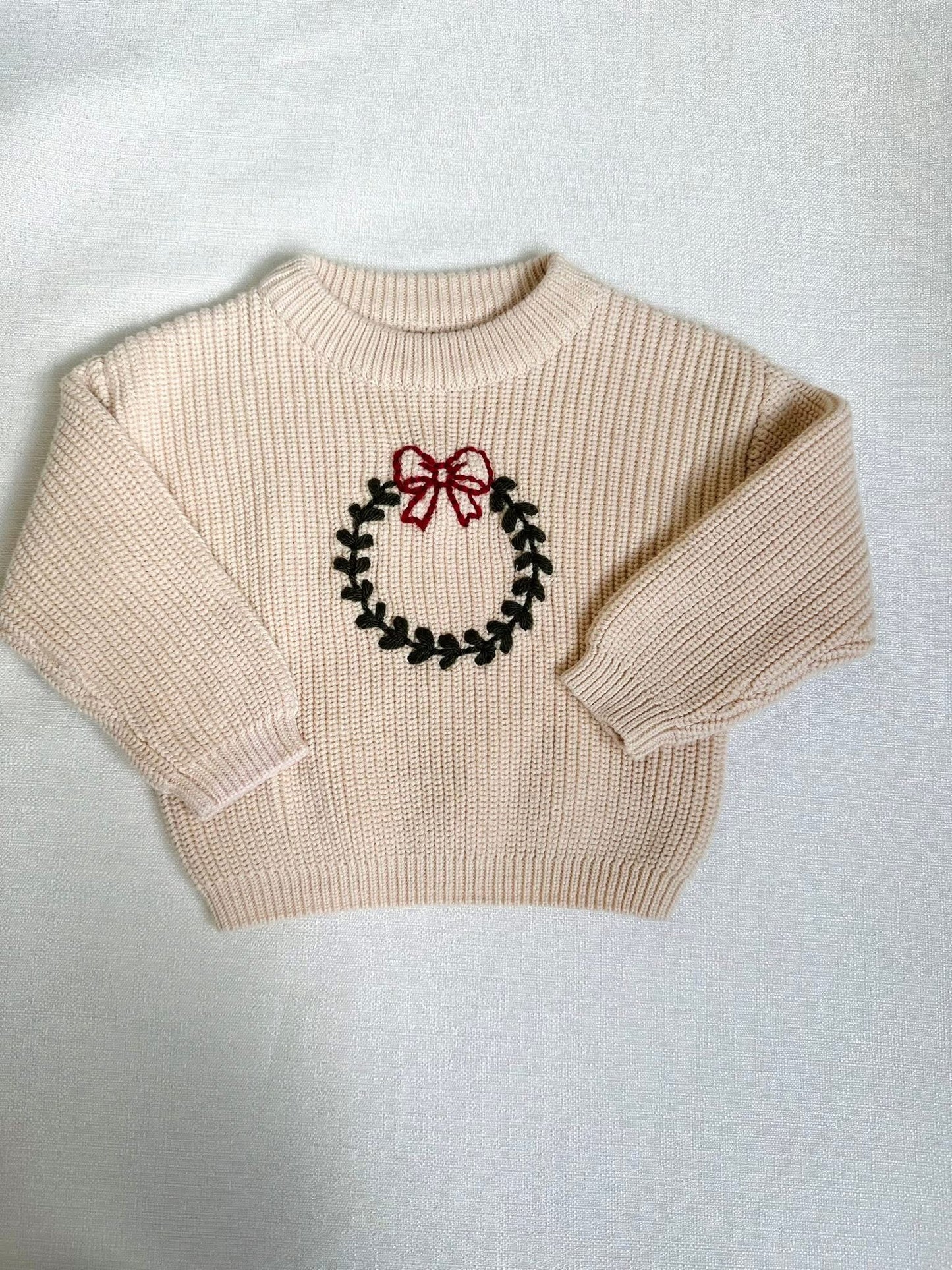 Initial Wreath Bow Girls Sweater - Custom