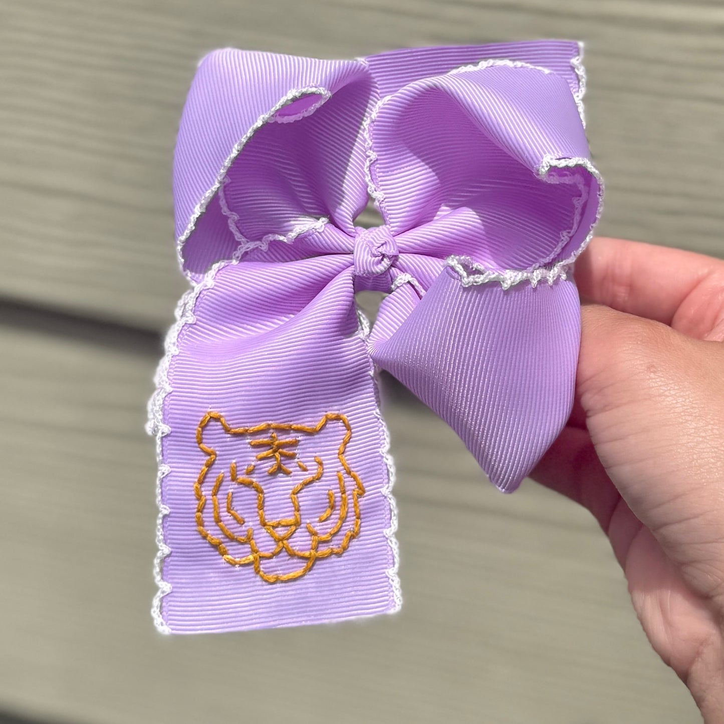 Tiger Face Purple & Gold - 5 Inch Bow