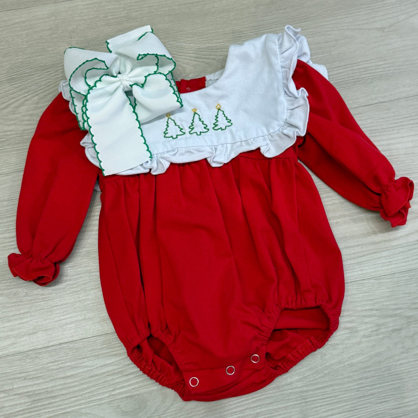 Three Christmas Tree Heirloom Longsleeve Bubble - Red