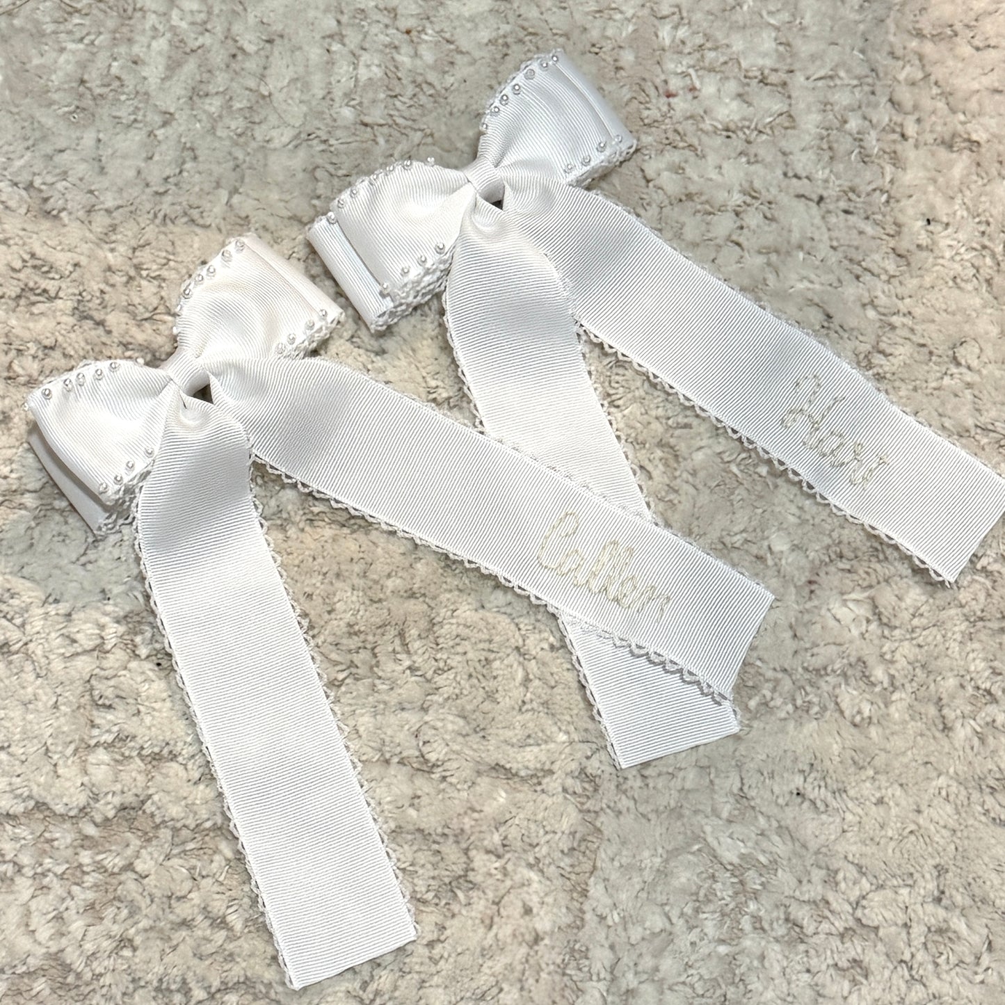 Pearl and White Flower Girl Custom Bow