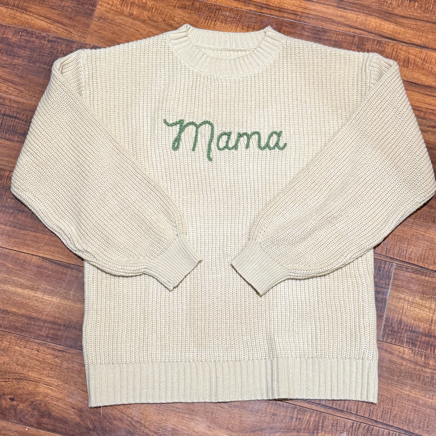 Oversized Mama Sweater - Hand Embroidered Long Sleeve Knit Sweater