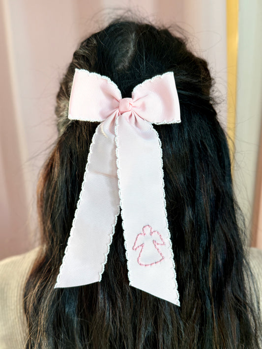 Angel Moonstitch Longtail Bow - Pink with Pink Stitching