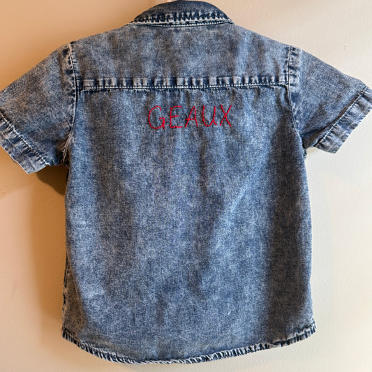 18M Acid Washed Blue Denim Geaux Button Up Tee