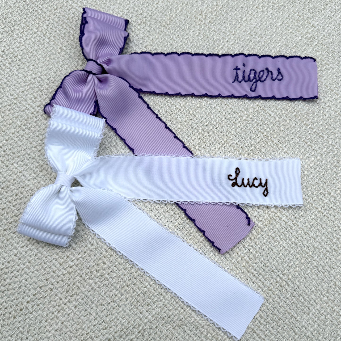 Purple Double Ribbon Mardi Gras Bow - Custom / Name - Clip