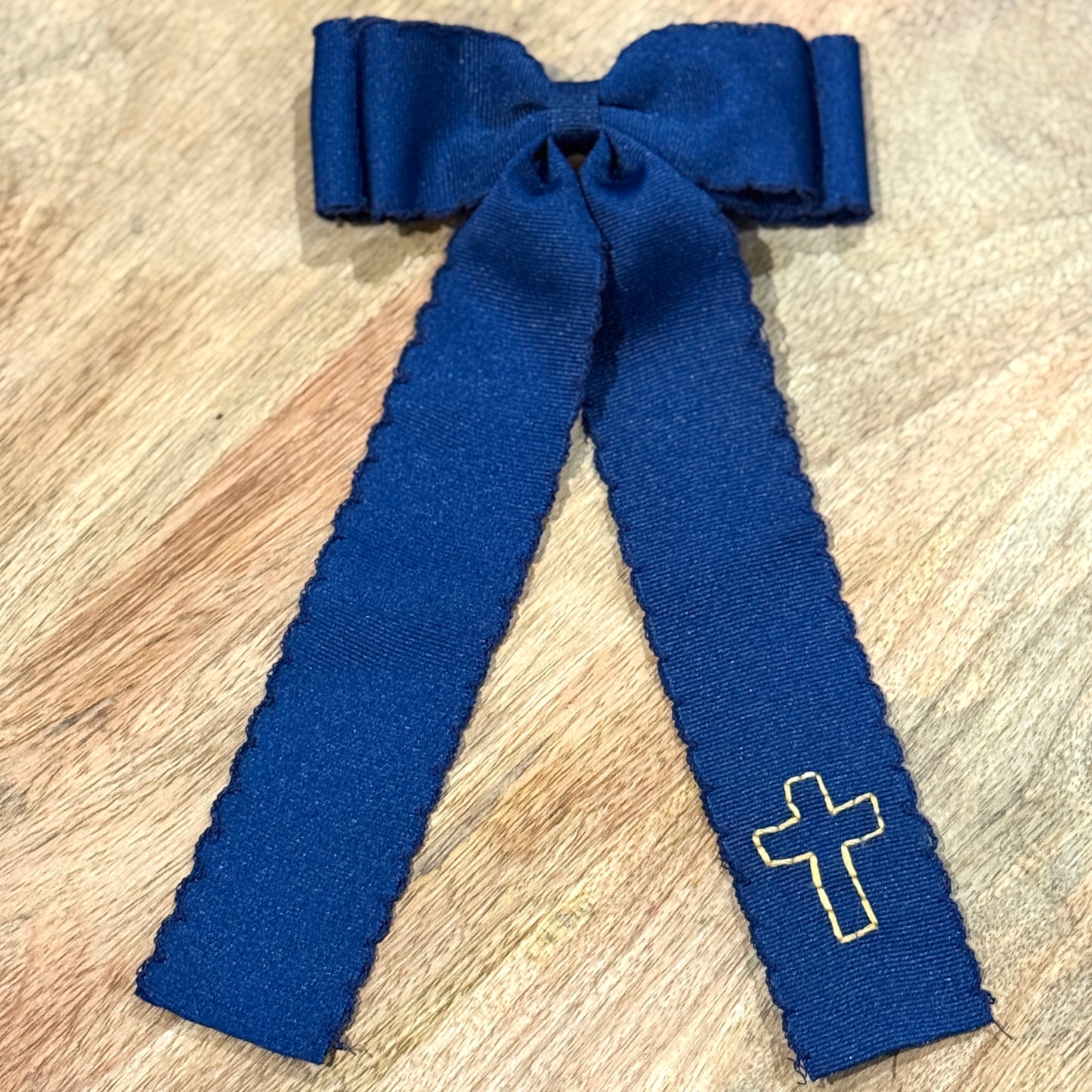 Double Ribbon Navy & Gold Cross