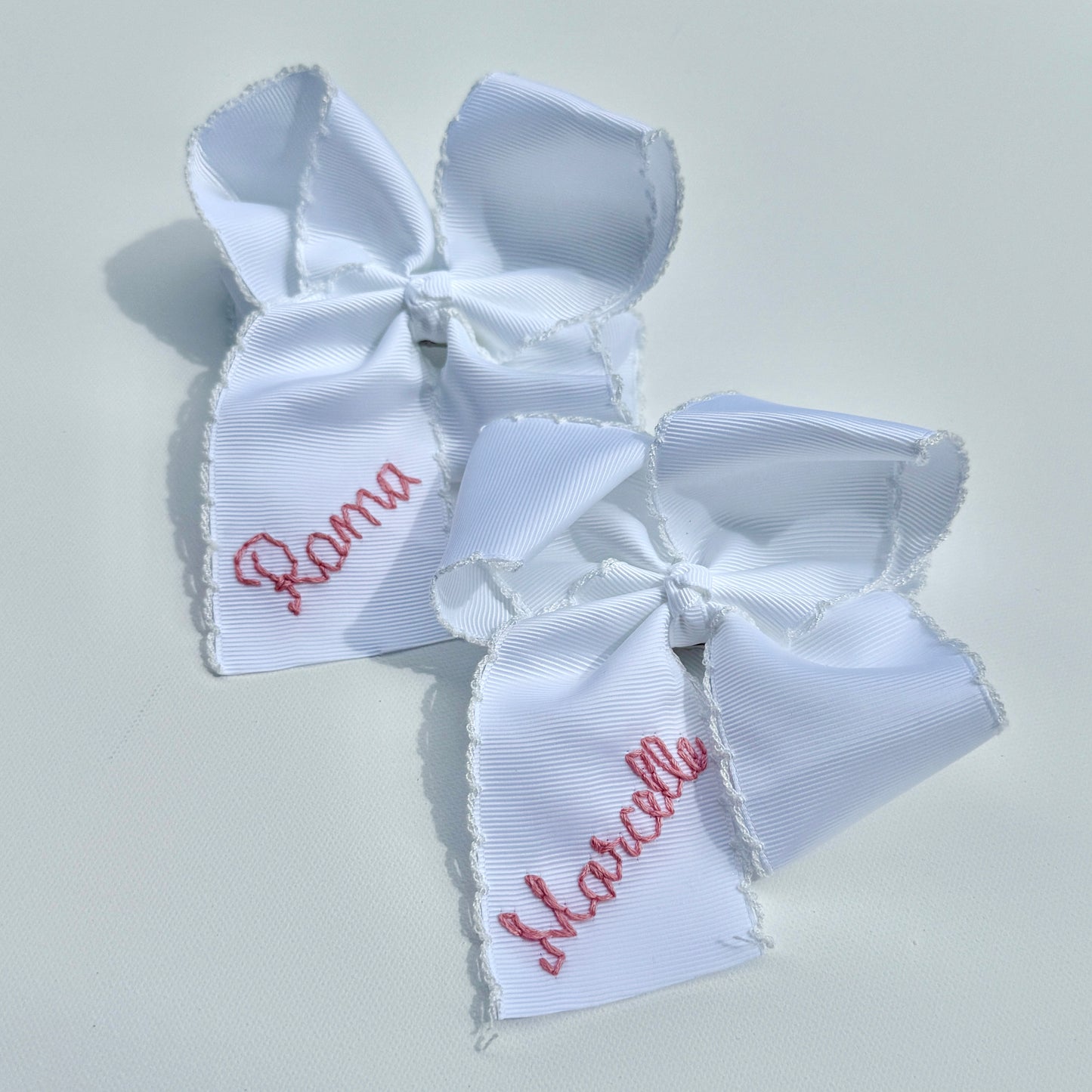 5 Inch - White with White Moonstitch Bow