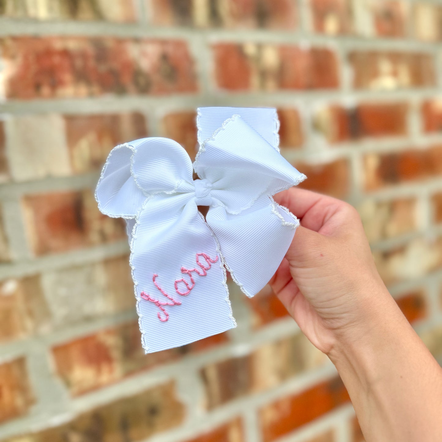 5 inch - White with White Stitching - Custom Bow