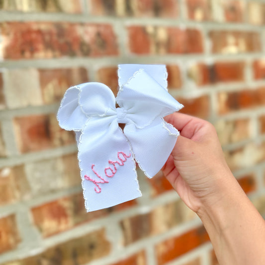 5 inch - White with White Stitching - Custom Bow