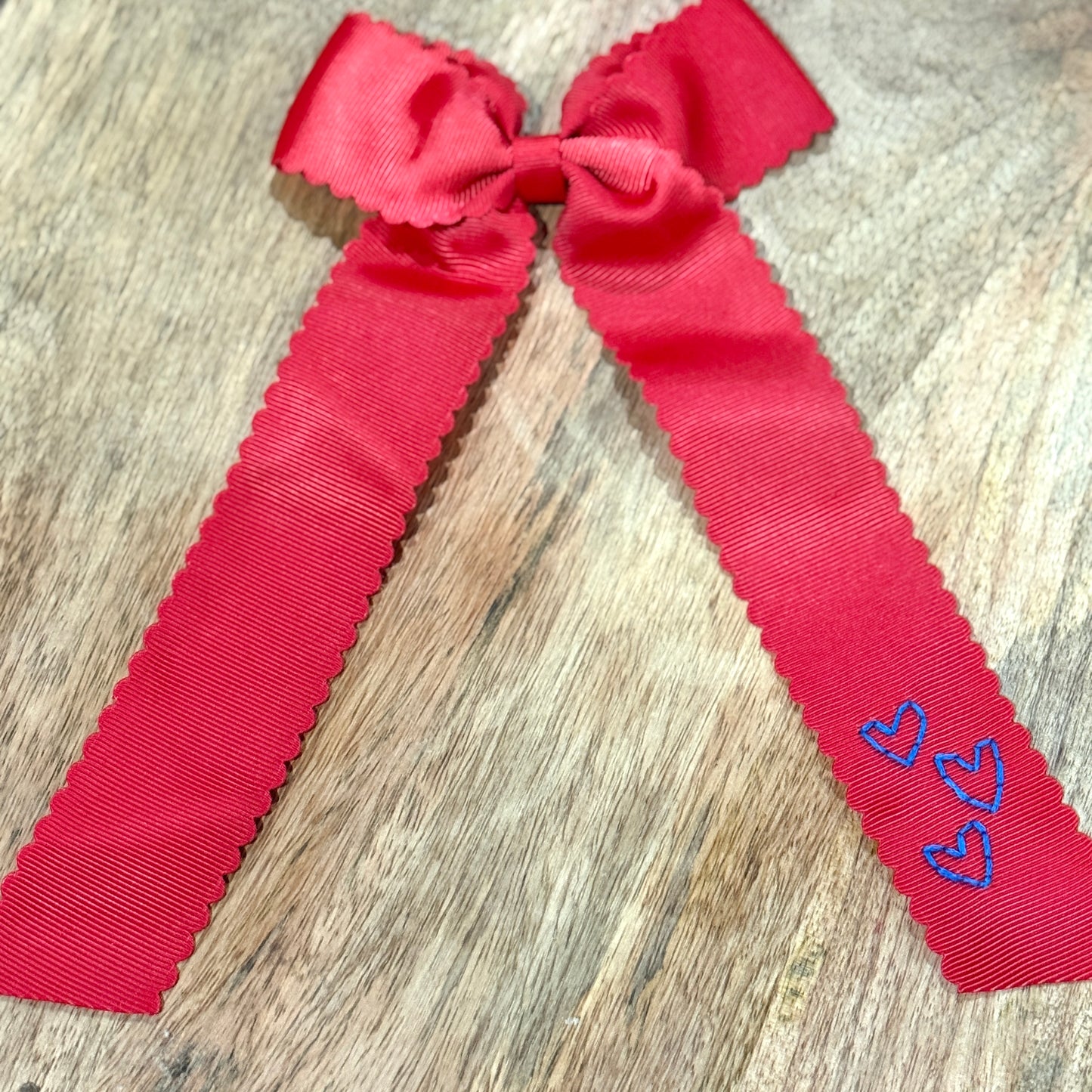 Red Longtail with Navy Hearts