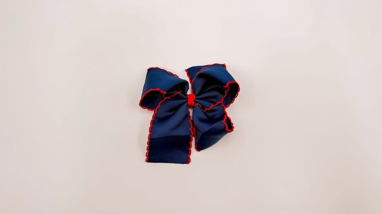 5 inch - Navy with Red Stitching - Custom Bow