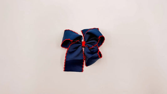 5 inch - Navy with Red Stitching - Custom Bow