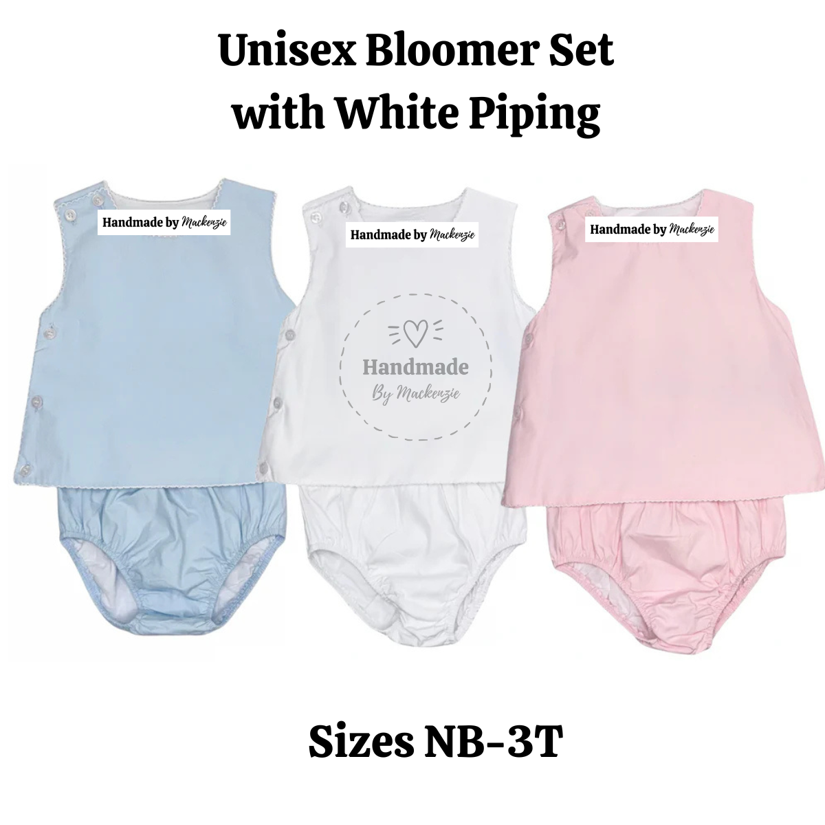 Unisex Bloomer Set with White Piping, Pink Blue and White - Custom