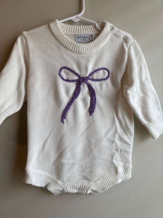 White & Purple Bow Bubble 12-18M