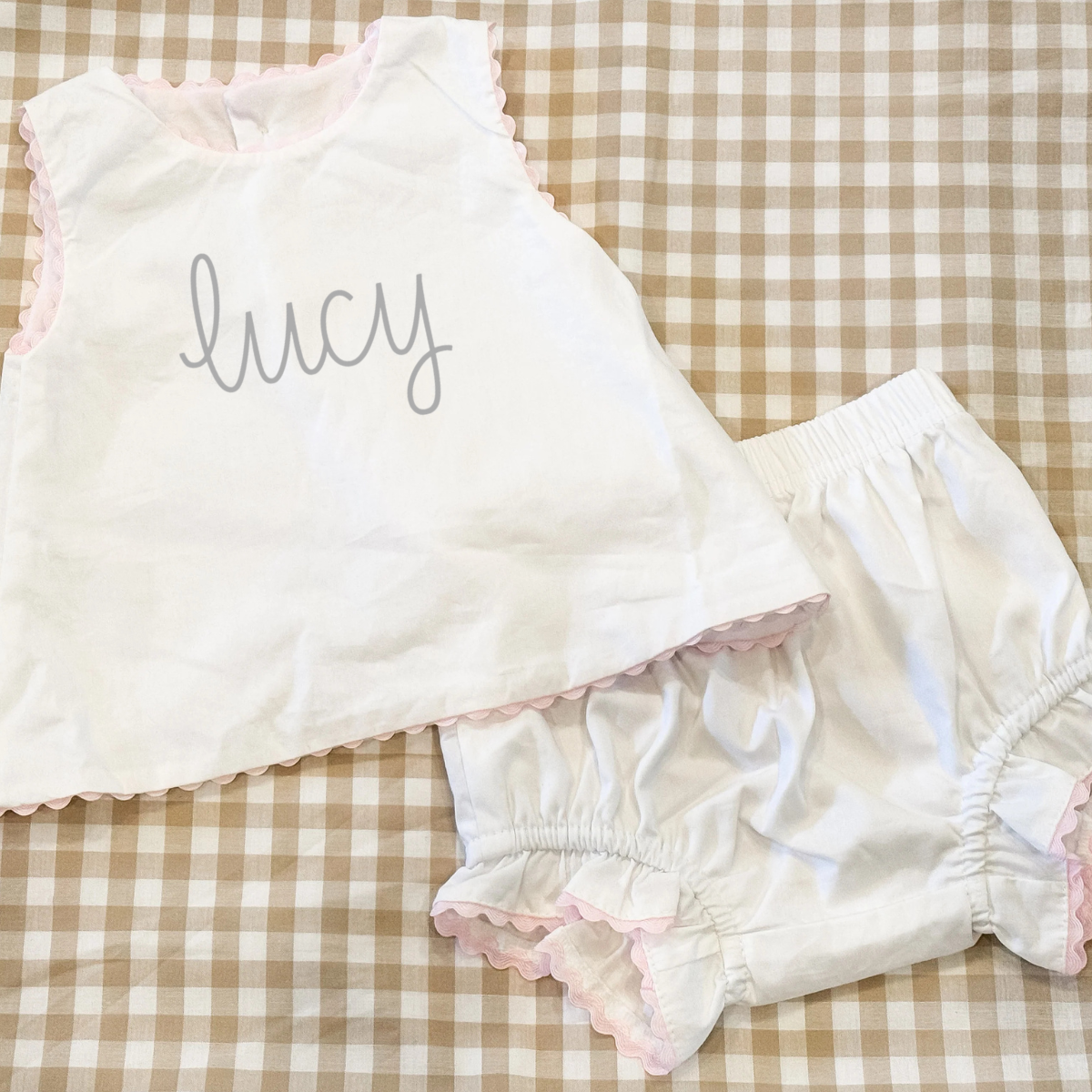 White and Pink Scalloped Bloomer Set - Custom