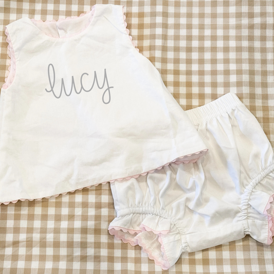 White and Pink Scalloped Bloomer Set - Custom