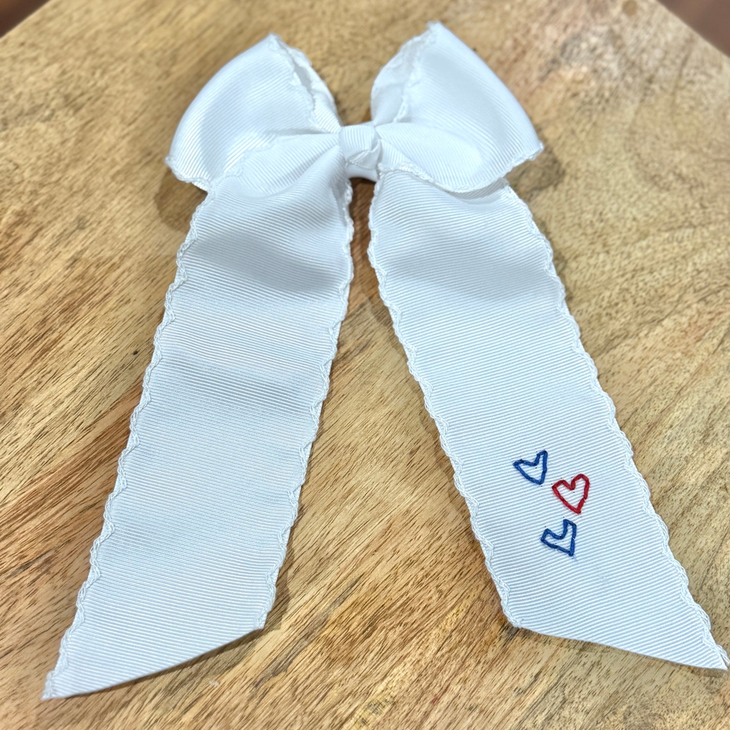 White Longtail Navy and Red Hearts