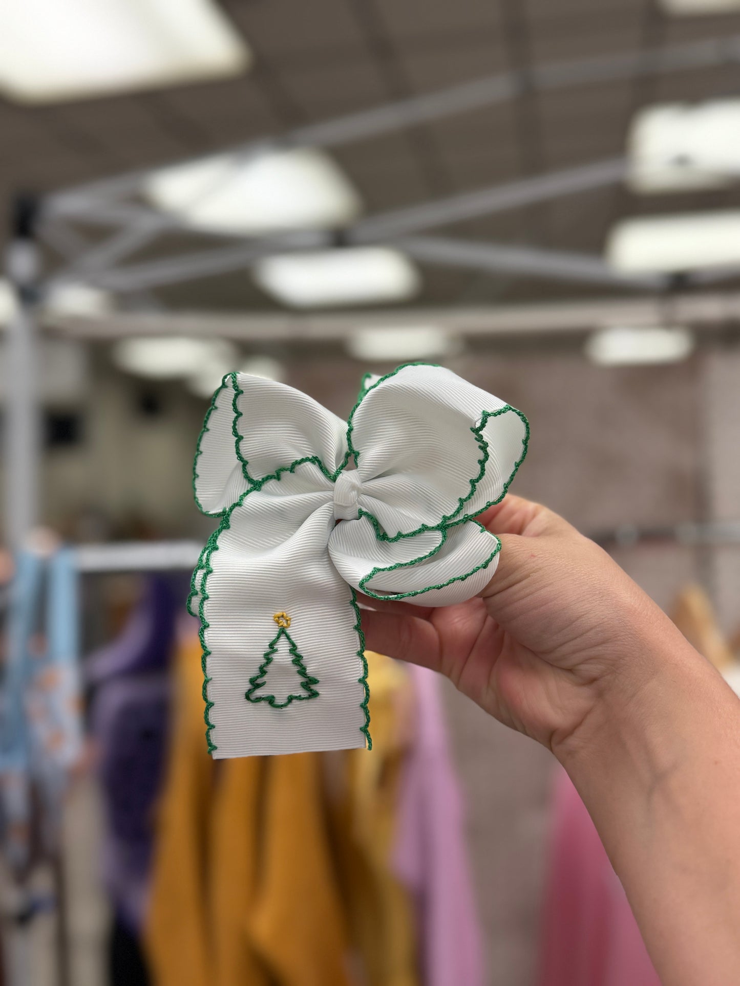 Christmas Tree Bow- White and Green