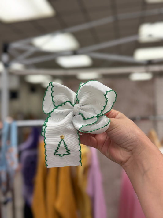 Christmas Tree Bow- White and Green