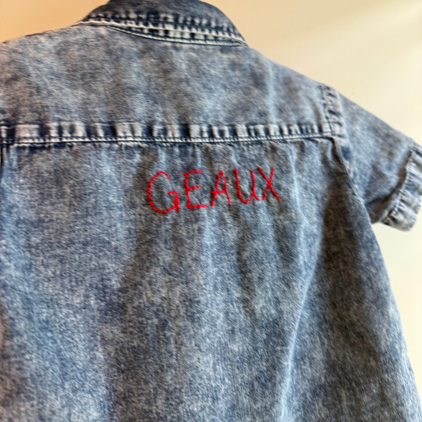 18M Acid Washed Blue Denim Geaux Button Up Tee