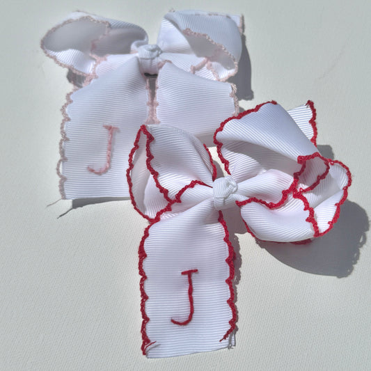 4 Inch -  White with Red Moonstitch Bow