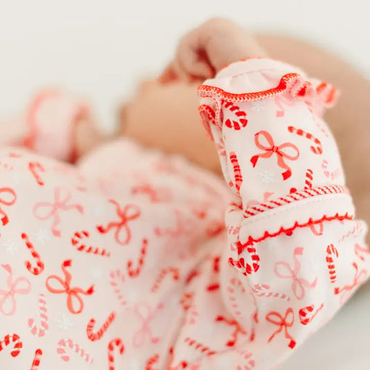 Candy Cane Lane Print Ruffle Zip Footie Pajama