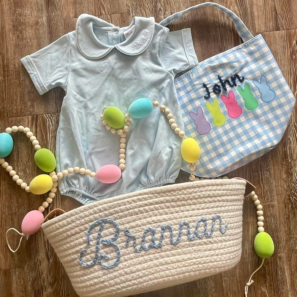 Custom Name Hand Embroidered Basket - 13”