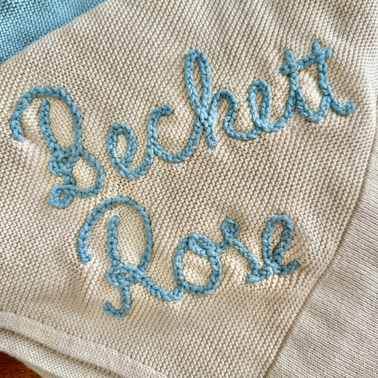 Hand Embroidered Baby Blanket Girls Knitted Scalloped - Custom