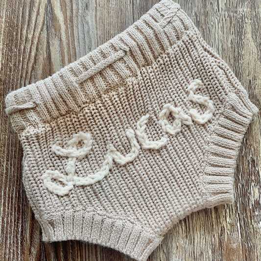 Ribbed Knit Baby Bloomers - Fog with Name