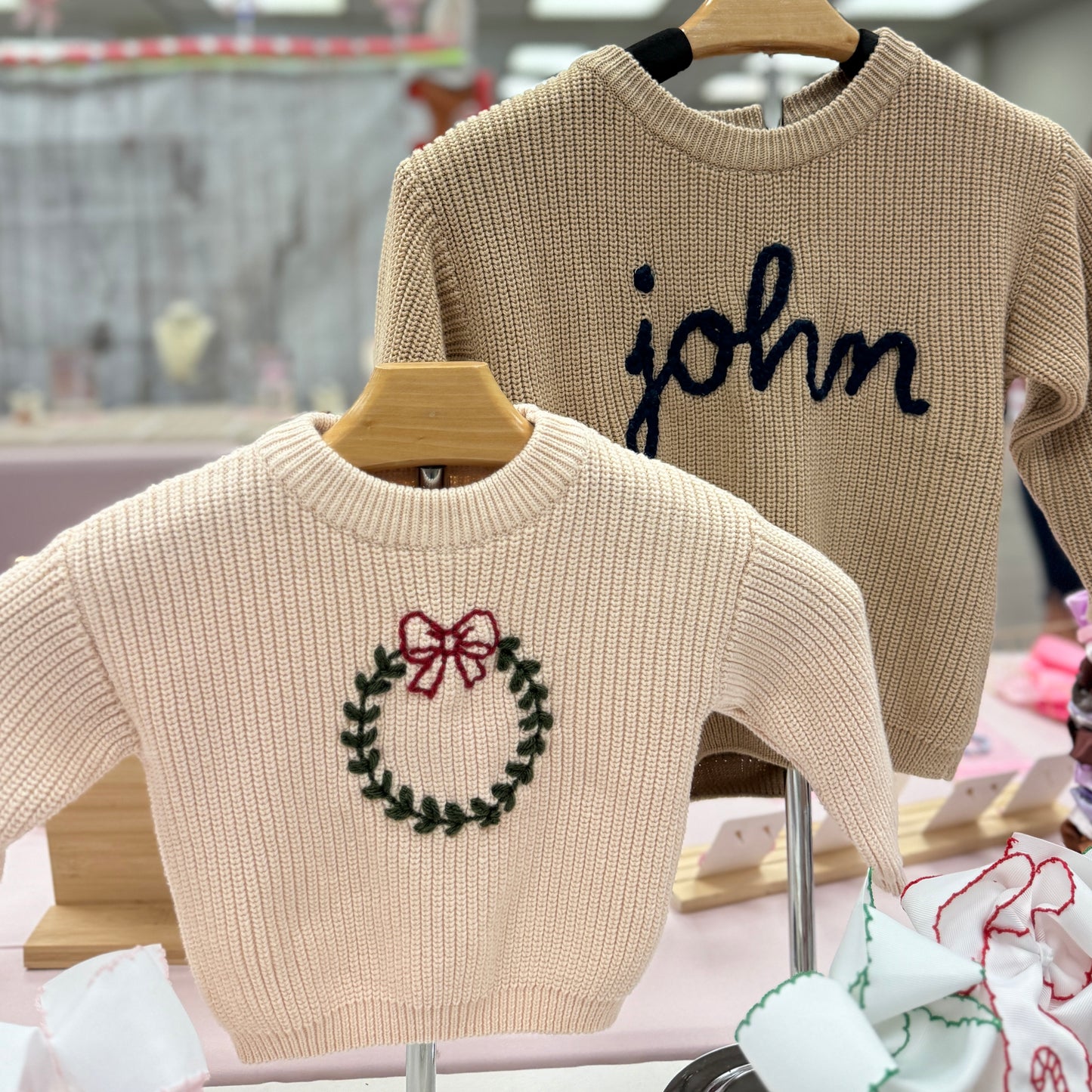 Initial Wreath Bow Girls Sweater - Custom