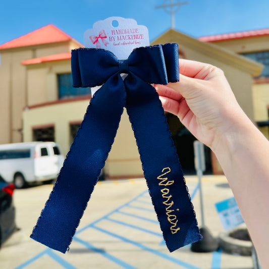 Double Ribbon Fatima Warriors Navy & Gold Bow