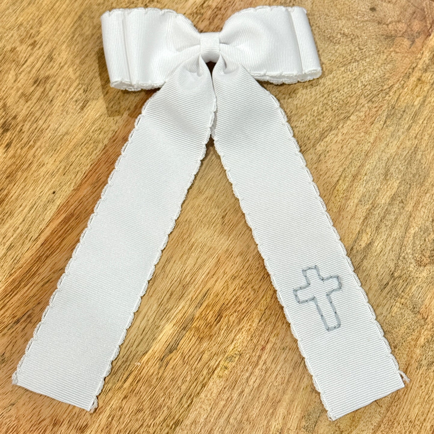 Double Ribbon Cross Bow - Light Grey