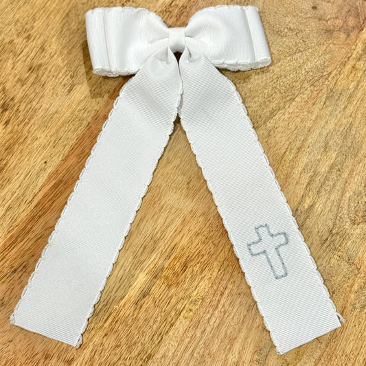 Double Ribbon Cross Bow - Light Grey