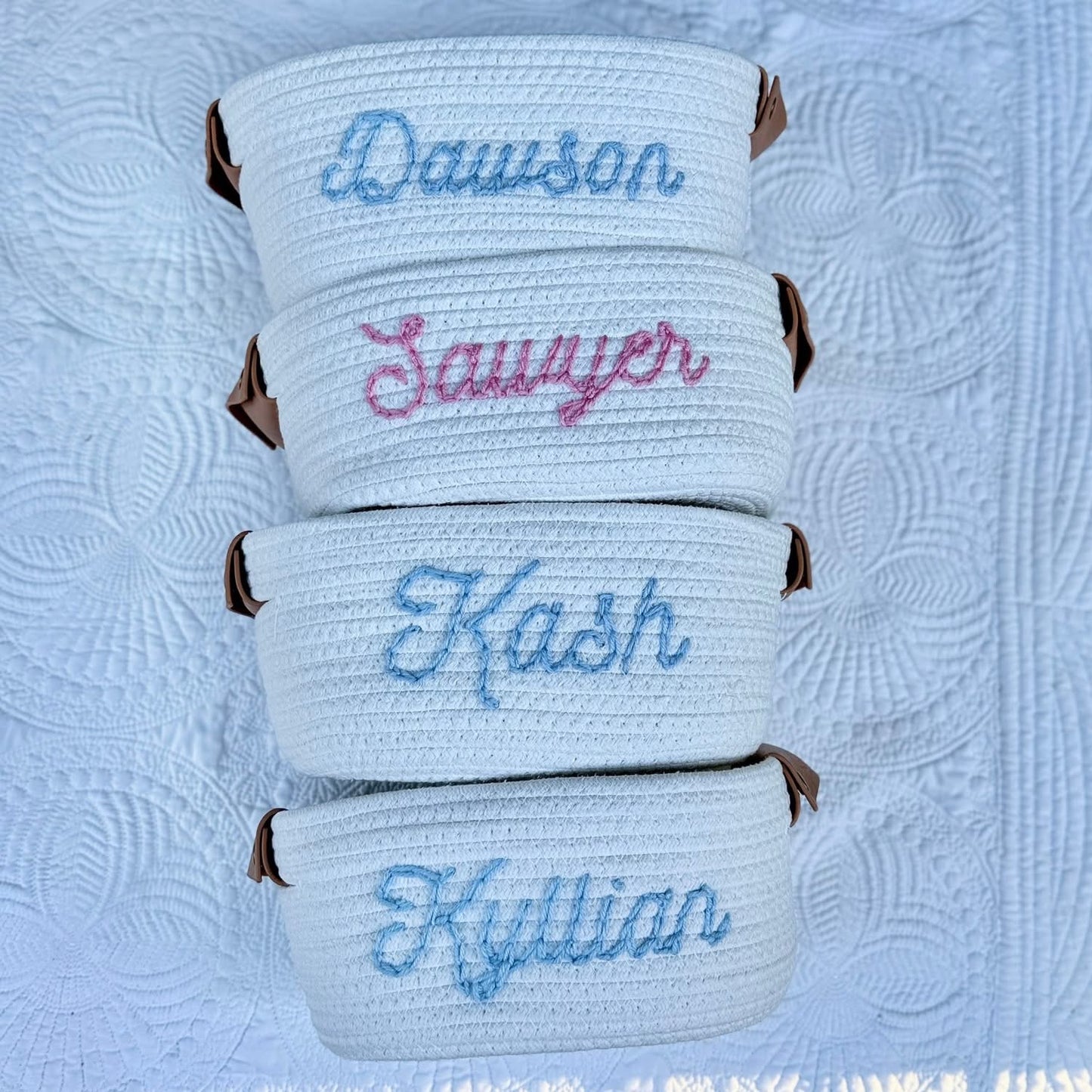 Custom Name Hand Embroidered Basket - 13”