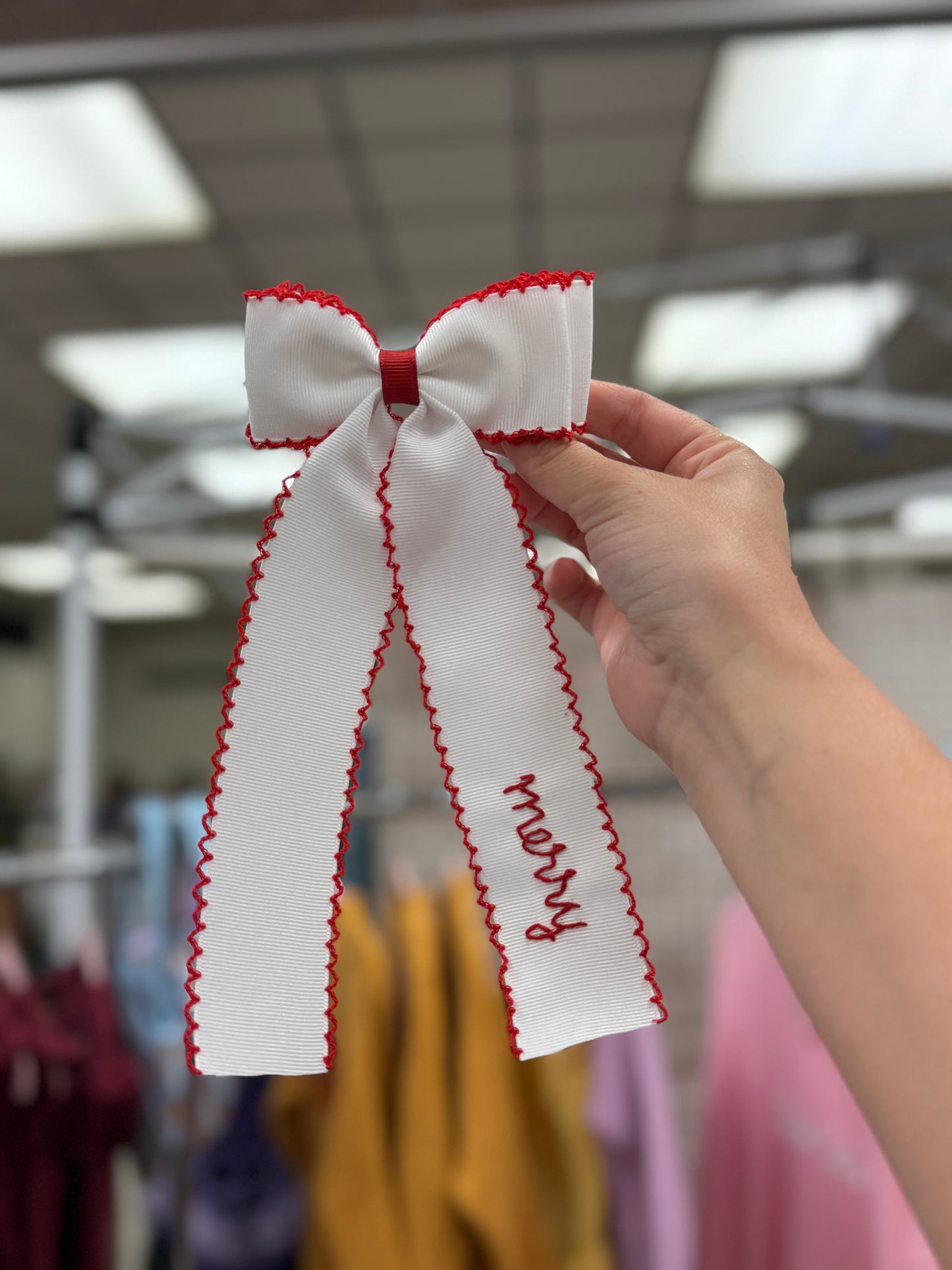Merry Christmas White and Red Bow