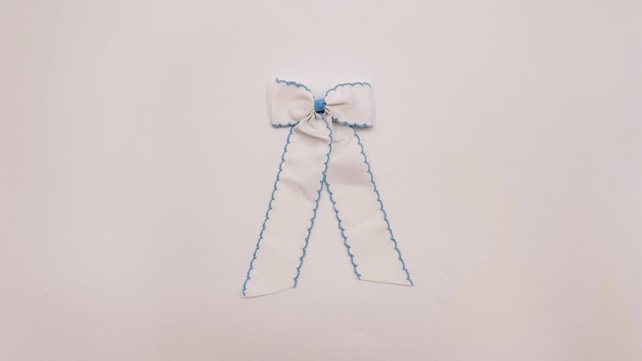 Longtail - White with Baby Blue Stitching - Custom Bow