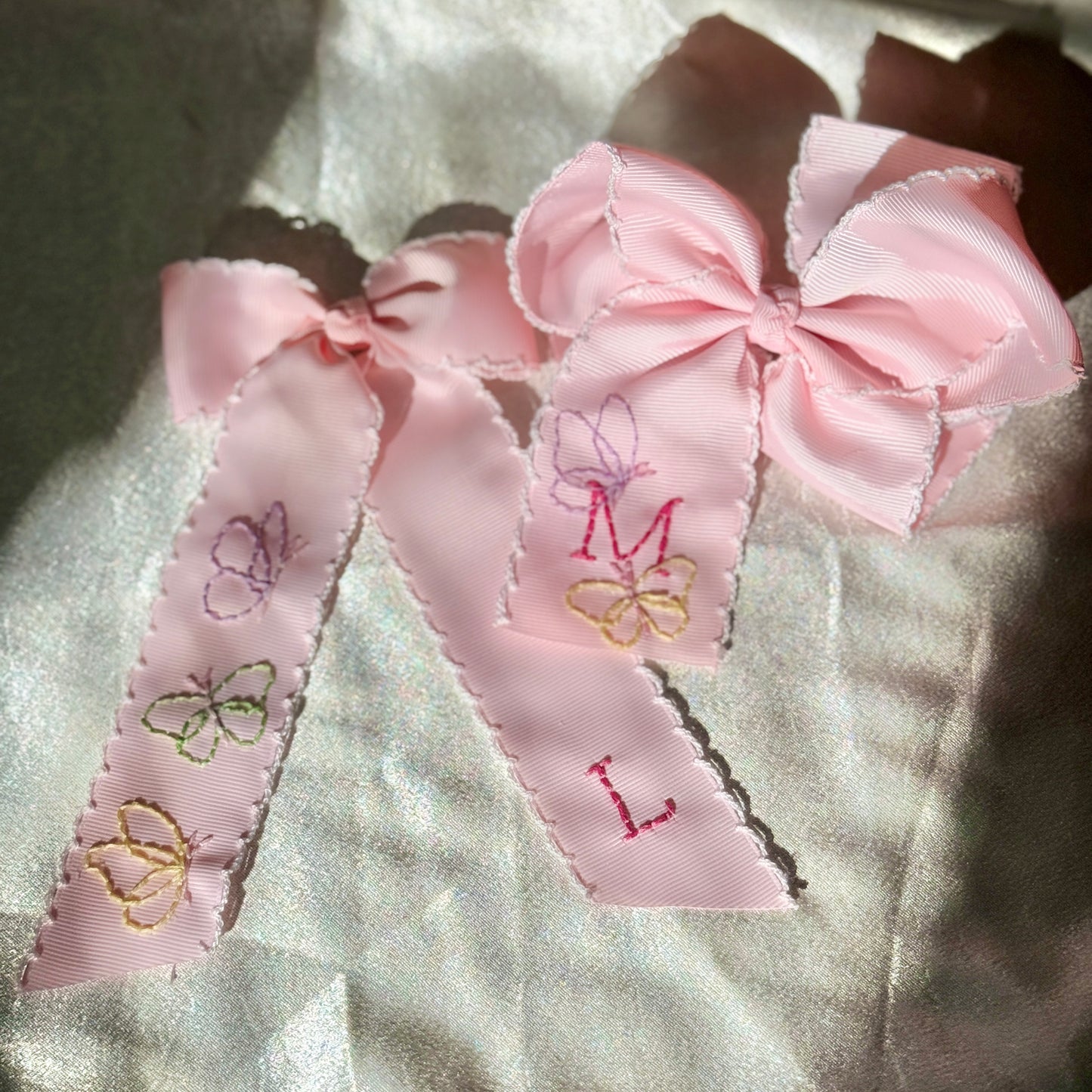 Butterfly Pink Bows w/ Initial - 5 Inch