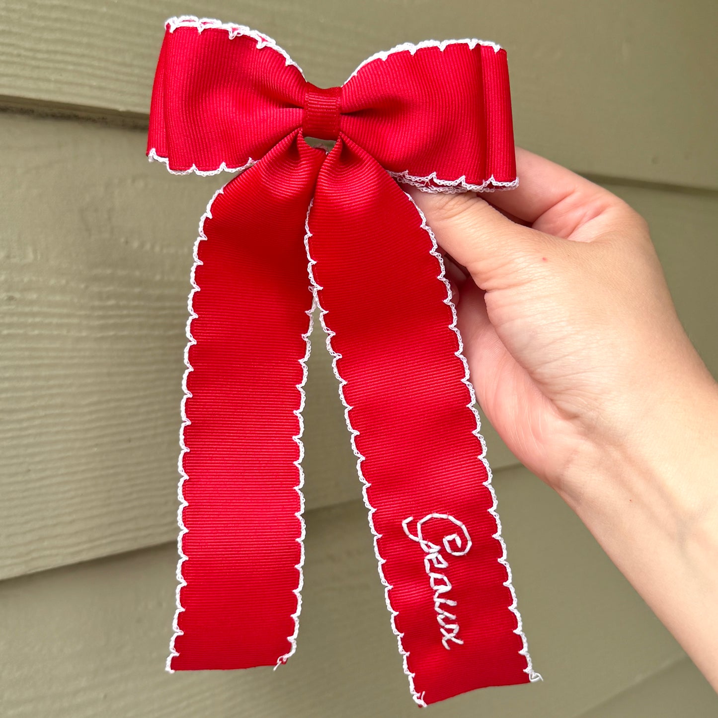 Geaux Double Ribbon Red and White Longtail