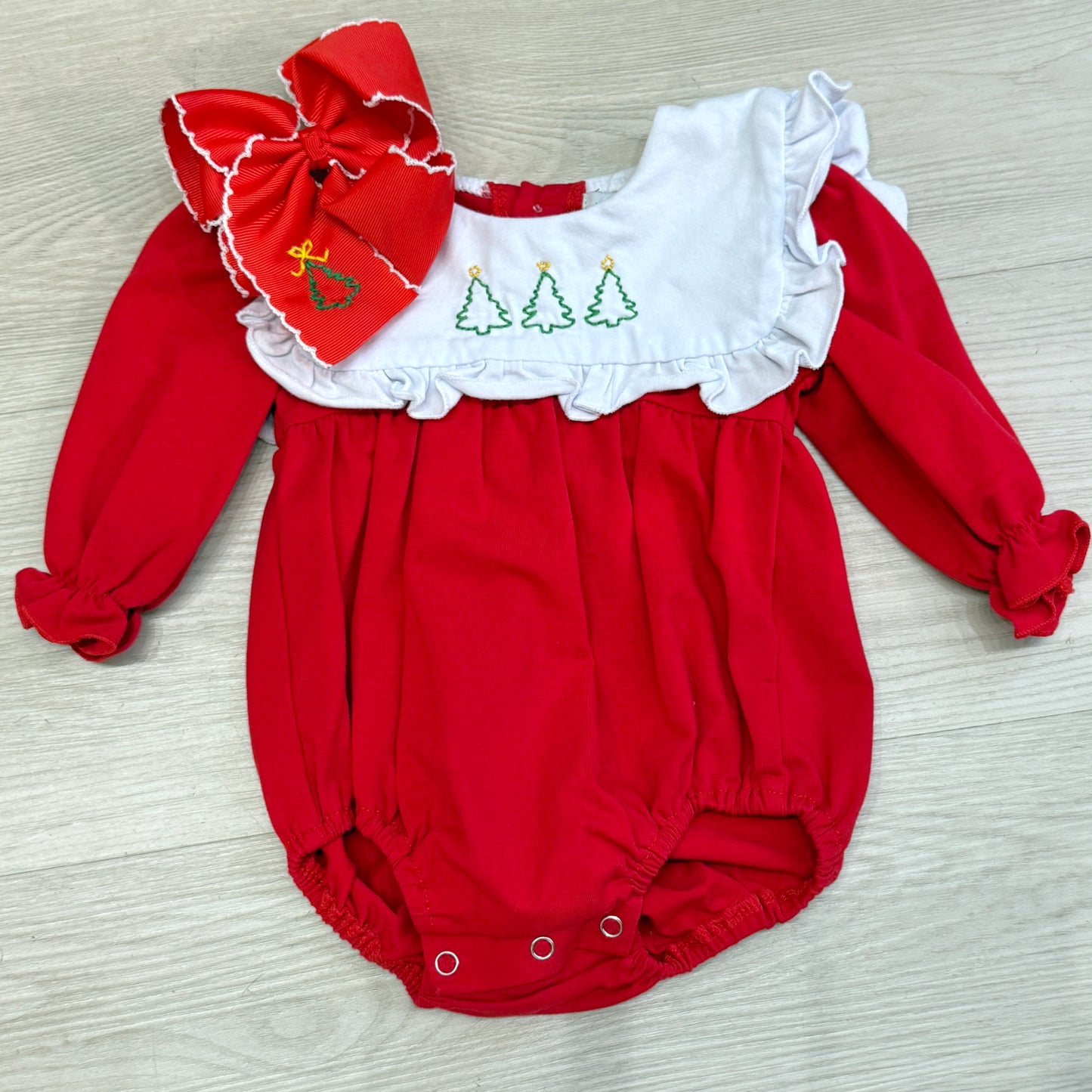 Three Christmas Tree Heirloom Longsleeve Bubble - Red