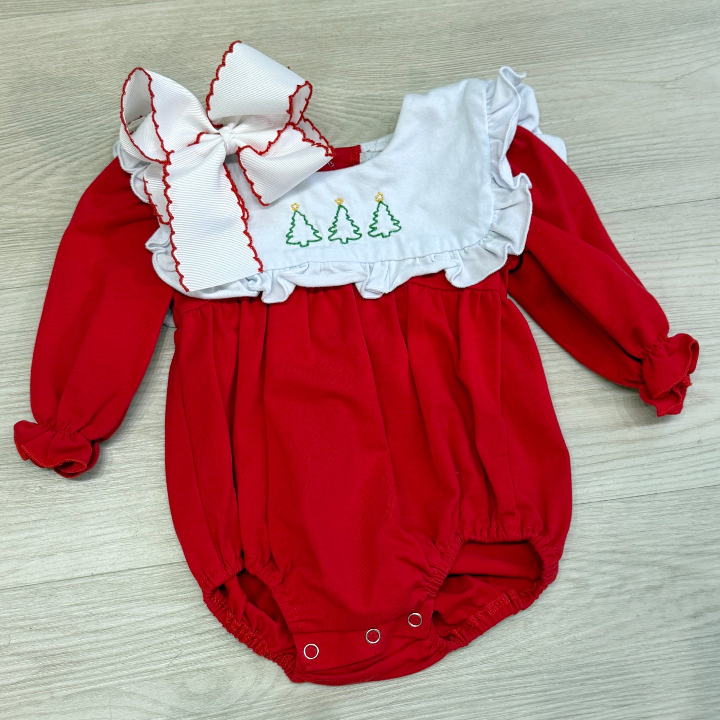 Three Christmas Tree Heirloom Longsleeve Bubble - Red