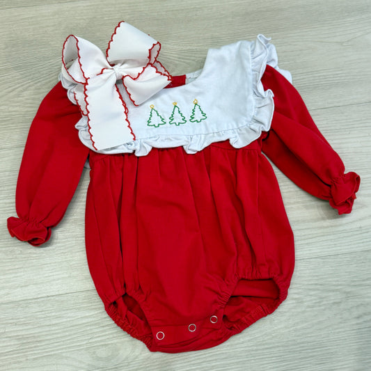 Three Christmas Tree Heirloom Longsleeve Bubble - Red