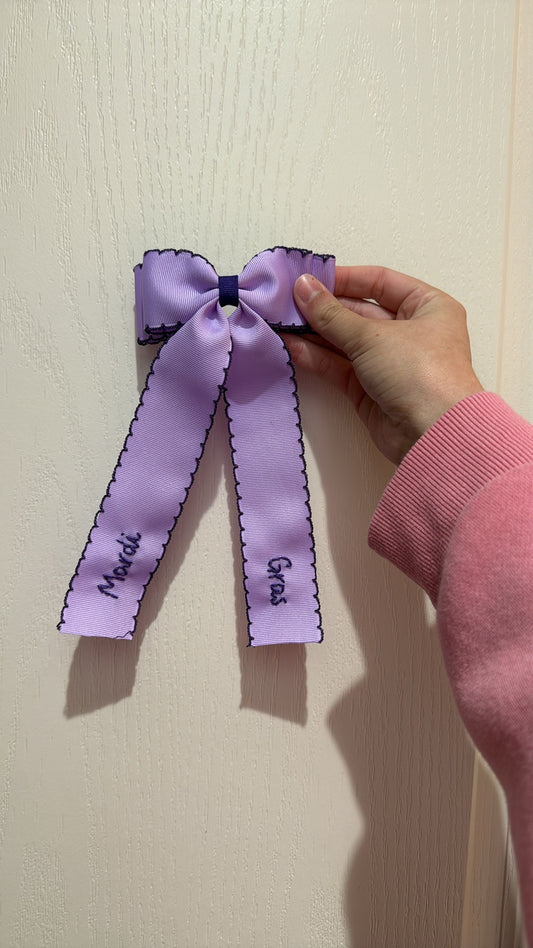 Double Ribbon Longtail Mardi Gras Words - Dark Purple