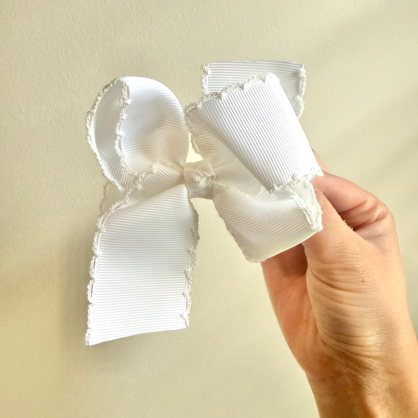 4 Inch - White with White Moonstitch Bow