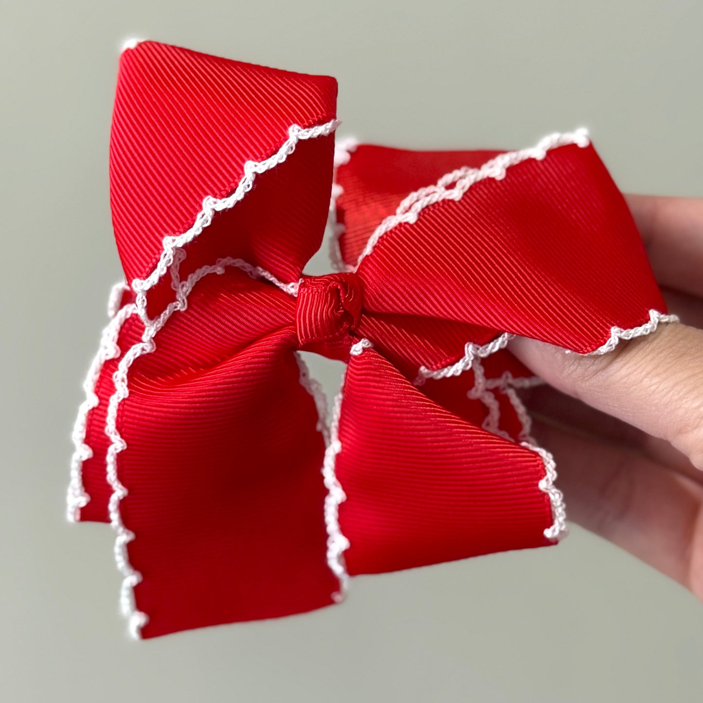 4 Inch - Red with White Moonstitch Bow