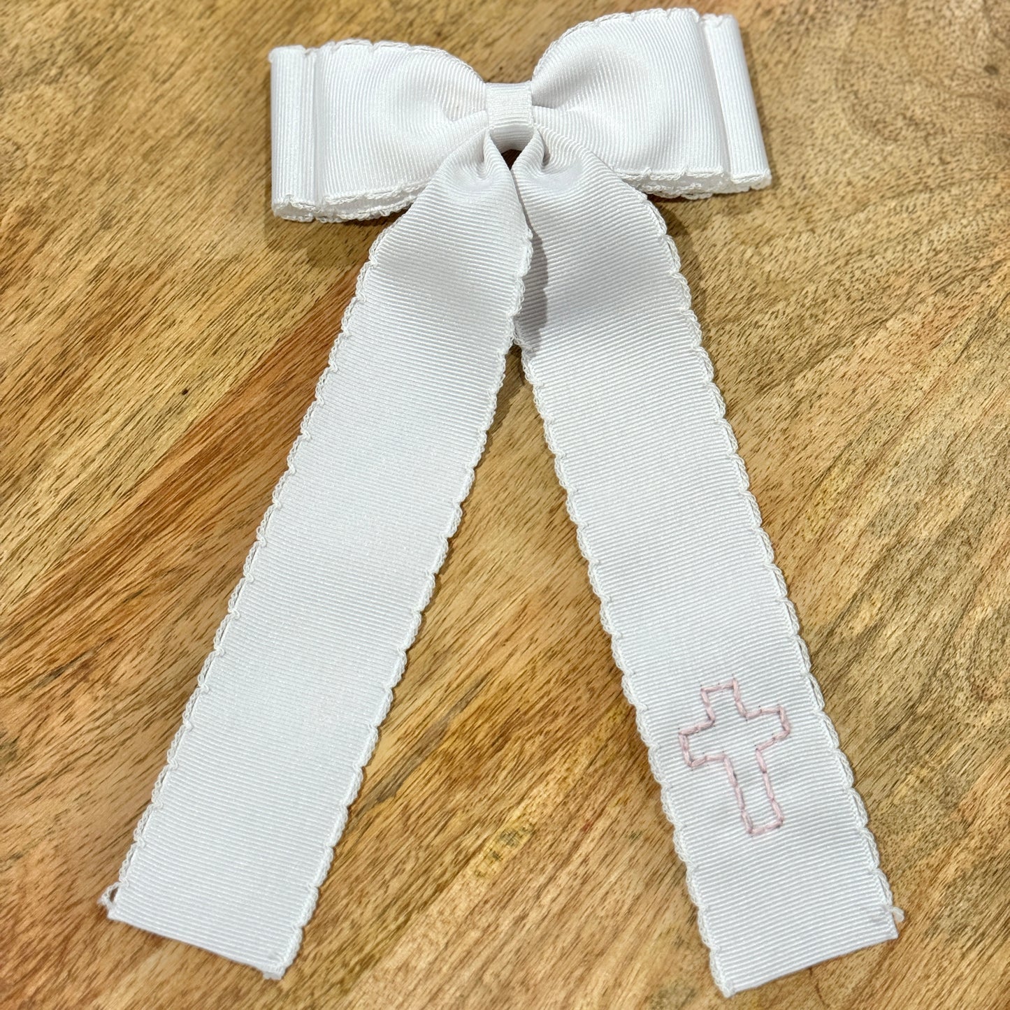 Double Ribbon White with Light Pink Cross